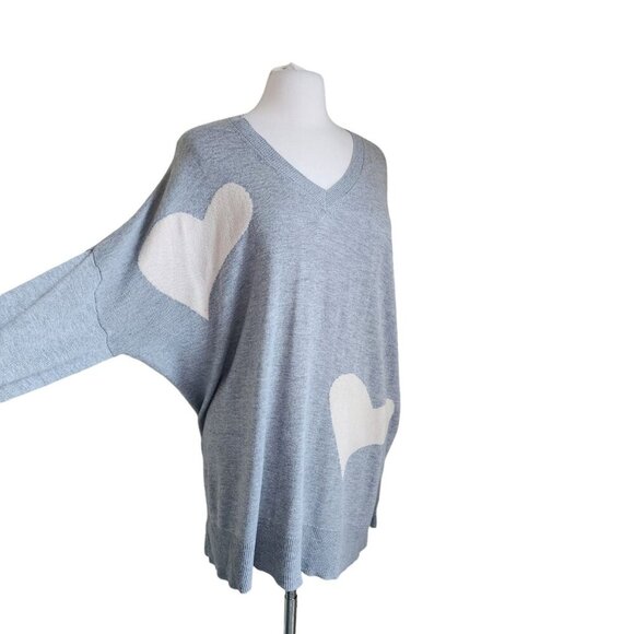 Laurie Felt Sweater XL Cashmere Blend Intarsia V-Neck Heather Grey Hearts - Picture 15 of 15